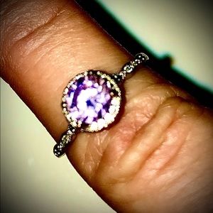 Elegant silver genuine amethyst & CZ Ring